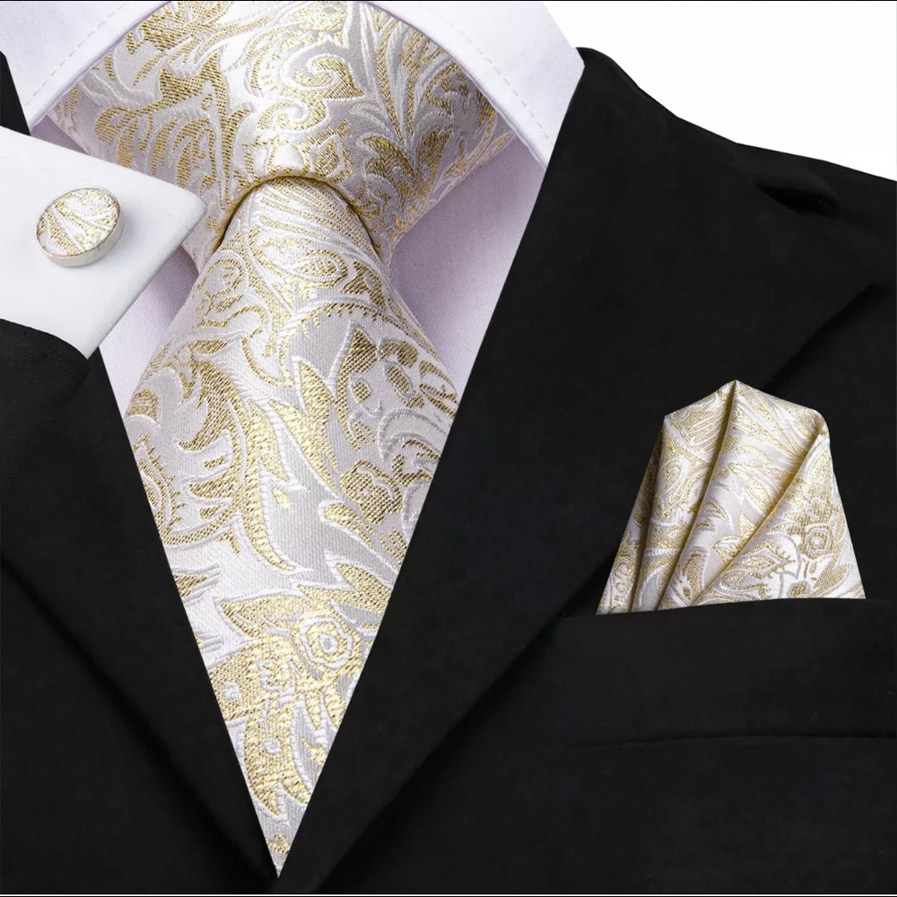 SOLD: Men’s Silk Coordinated Tie Set - Off White Paisley